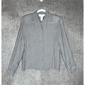 Vintage Jones New York Blouse Top Womens Size 10 Gray Black Semi Sheer Button Up